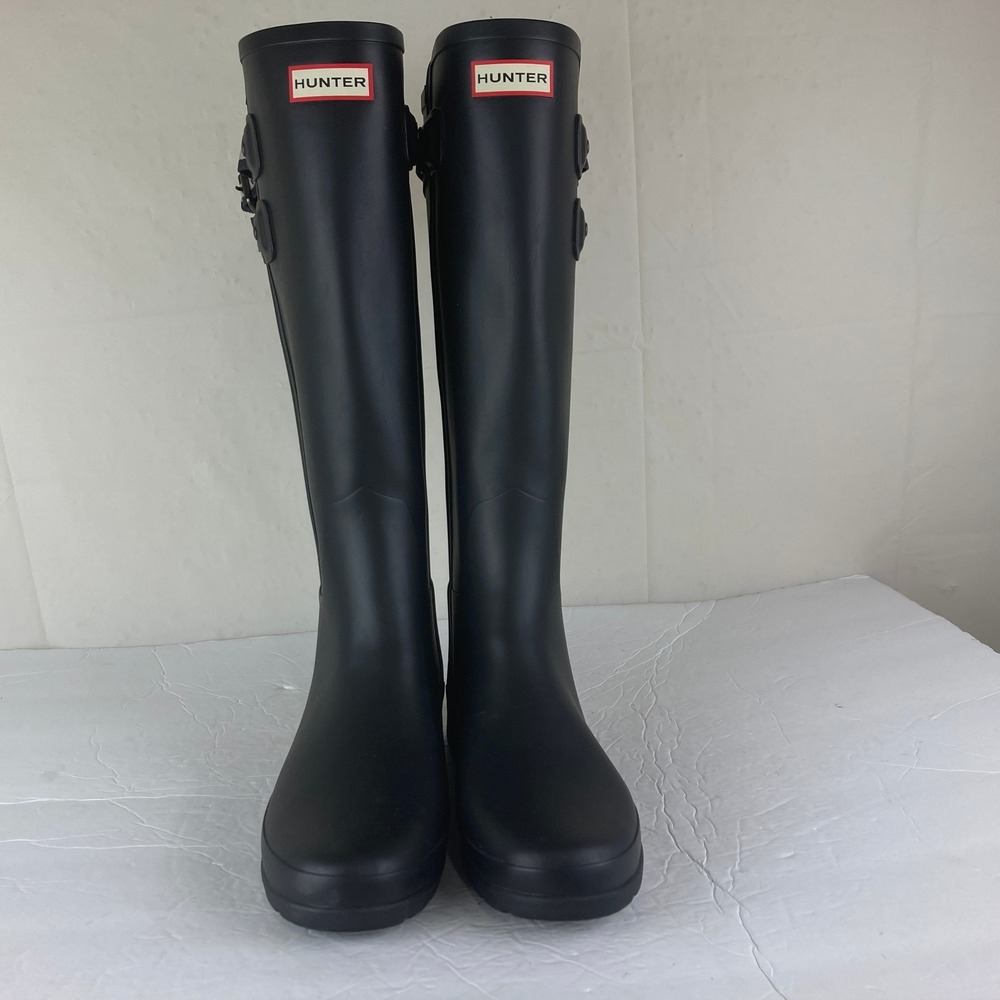 Hunter Original Tall Rain Boots Women 9 Black Striped Buckle Strap Equestrian - Picture 4 of 12